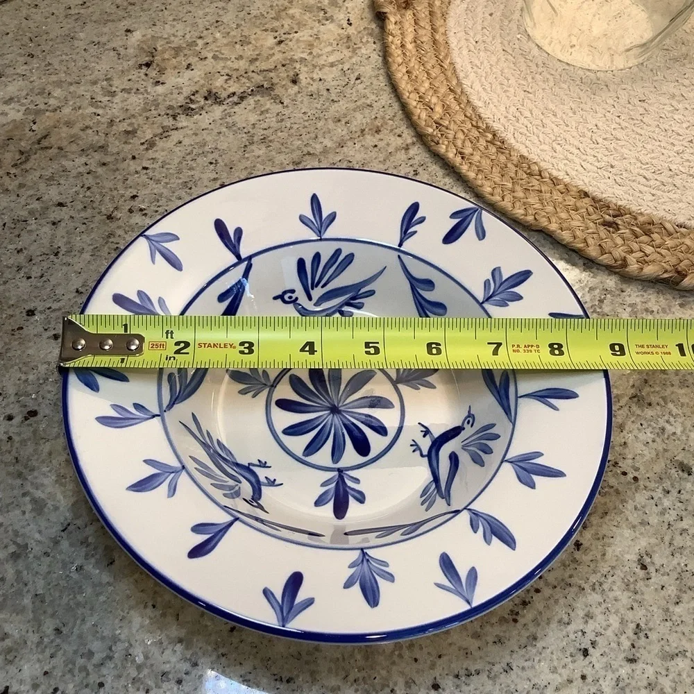 [Two] Evandale Blue and White Bird Print Stoneware Bowl Set of 2